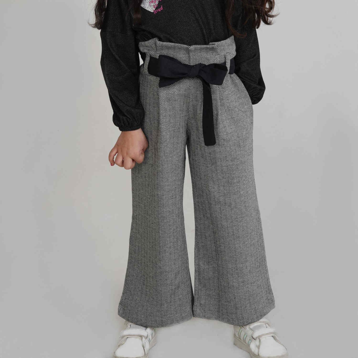 شلوار ژاکارد جناغی گشاد پیلی دار با کمربند