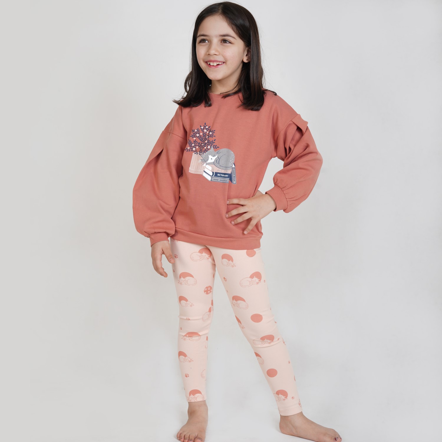 بلوز و لگ فاینریب آستین افتاده پیلی دار