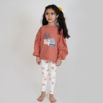 بلوز و لگ فاینریب آستین افتاده پیلی دار