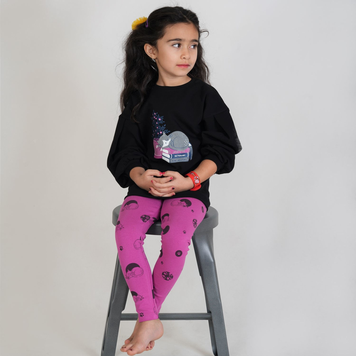 بلوز و لگ فاینریب آستین افتاده پیلی دار