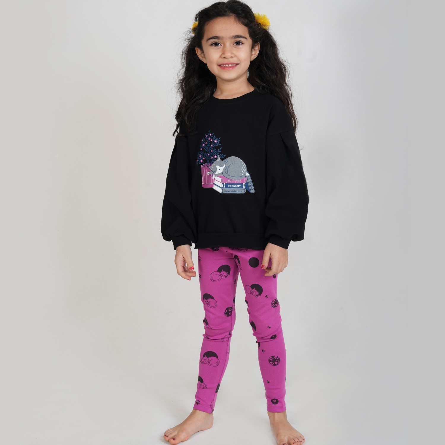 بلوز و لگ فاینریب آستین افتاده پیلی دار