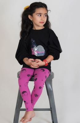 بلوز و لگ فاینریب آستین افتاده پیلی دار