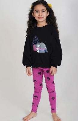 بلوز و لگ فاینریب آستین افتاده پیلی دار