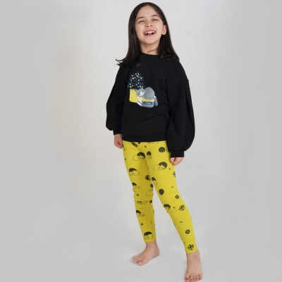 بلوز و لگ فاینریب آستین افتاده پیلی دار