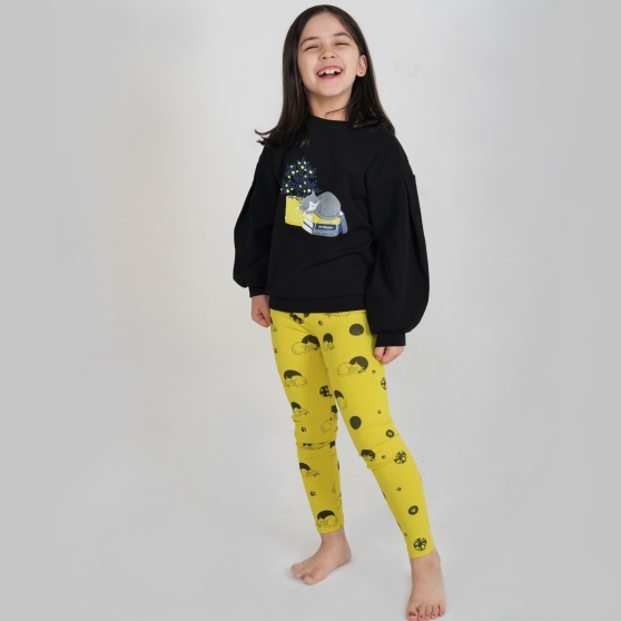 بلوز و لگ فاینریب آستین افتاده پیلی دار