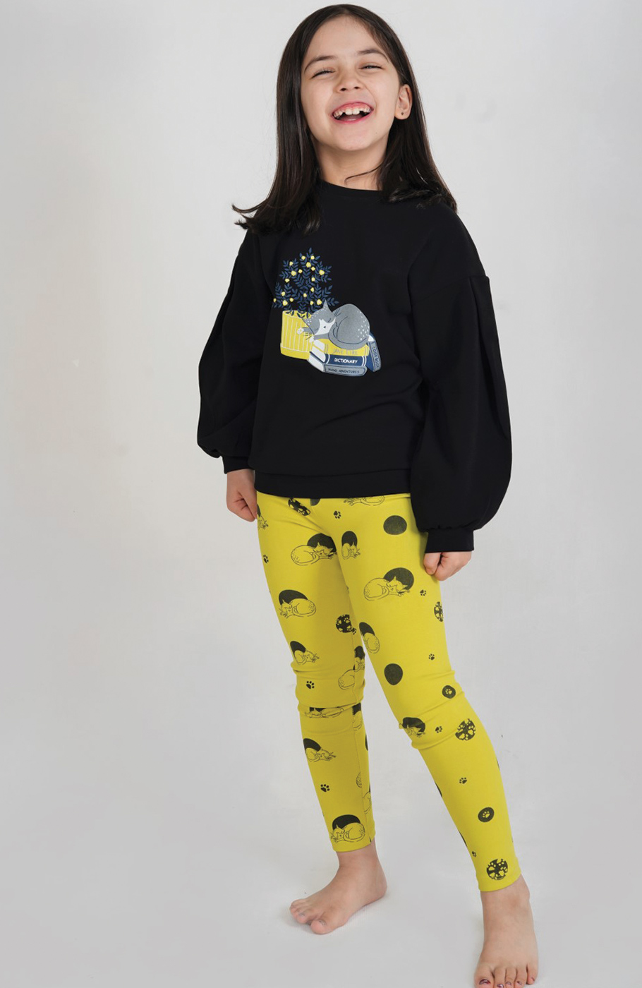 بلوز و لگ فاینریب آستین افتاده پیلی دار