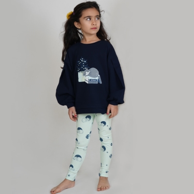 بلوز و لگ فاینریب آستین افتاده پیلی دار