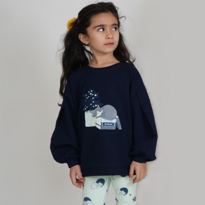 بلوز و لگ فاینریب آستین افتاده پیلی دار