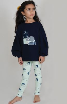 بلوز و لگ فاینریب آستین افتاده پیلی دار