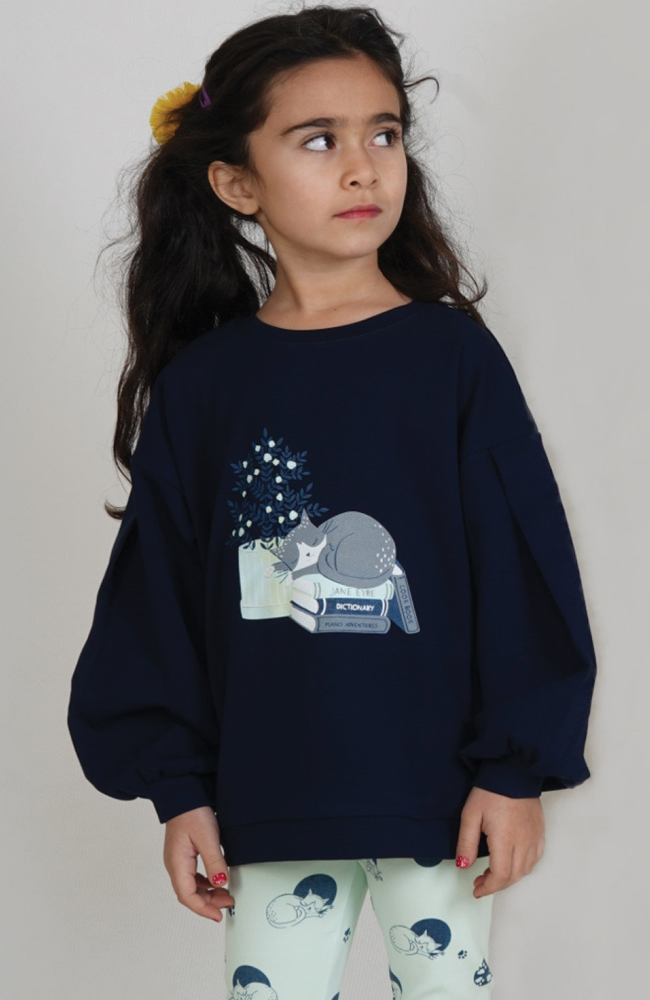 بلوز و لگ فاینریب آستین افتاده پیلی دار