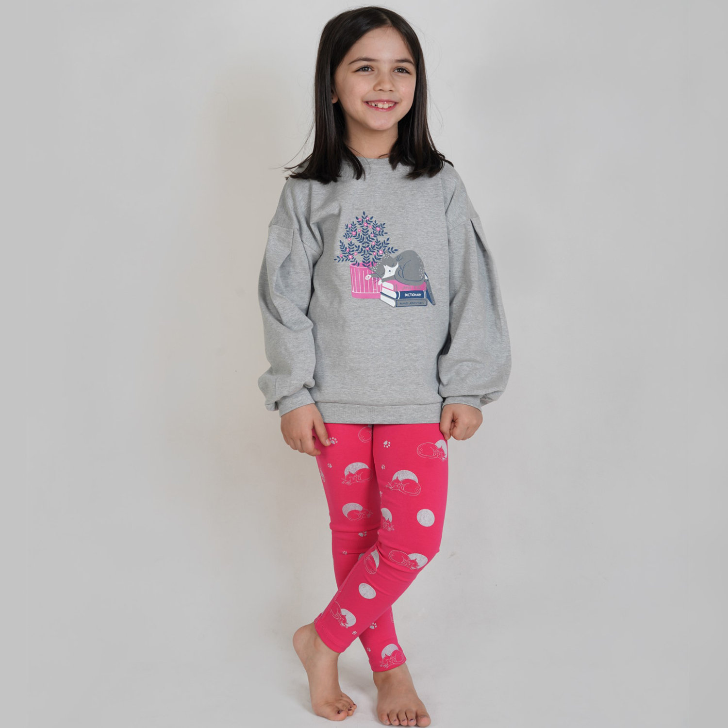 بلوز و لگ فاینریب آستین افتاده پیلی دار