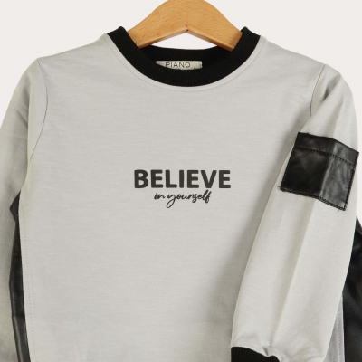 بلوز دورس لایکرا اسلپ با برش چرم