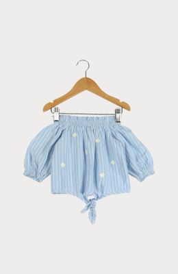 بلوز نساجی یقه و مچ آستین کش ماسوره ای