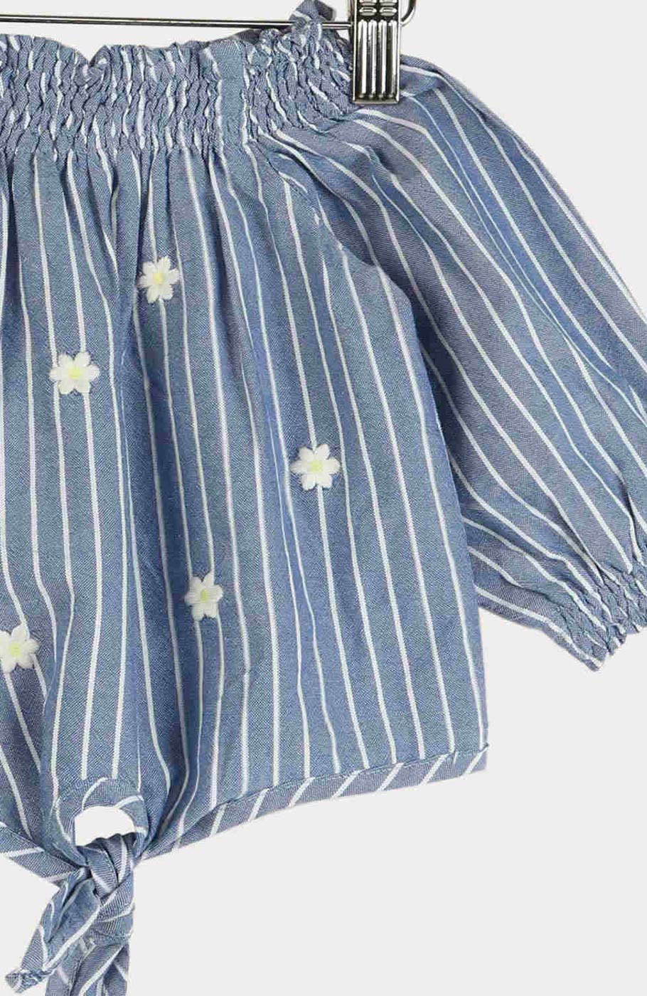 بلوز نساجی یقه و مچ آستین کش ماسوره ای