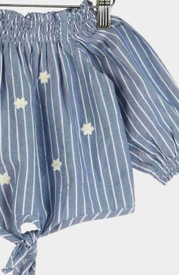 بلوز نساجی یقه و مچ آستین کش ماسوره ای