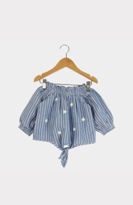 بلوز نساجی یقه و مچ آستین کش ماسوره ای