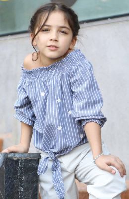 بلوز نساجی یقه و مچ آستین کش ماسوره ای