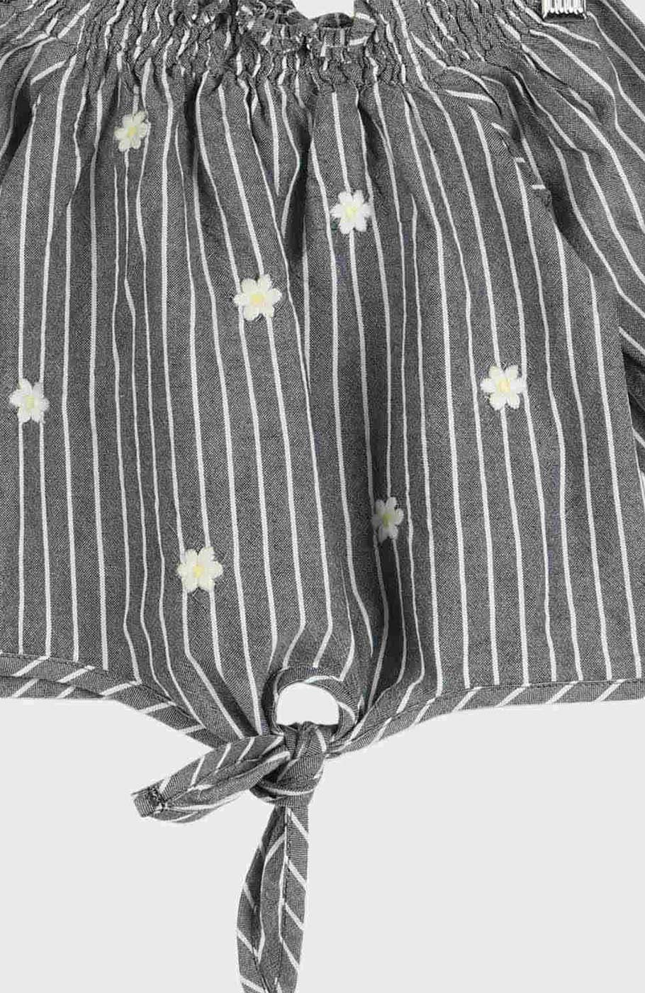 بلوز نساجی یقه و مچ آستین کش ماسوره ای