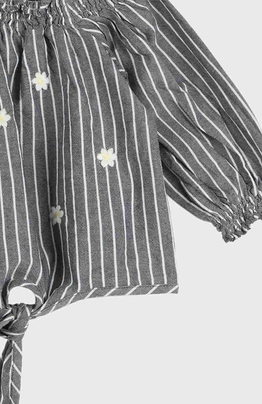 بلوز نساجی یقه و مچ آستین کش ماسوره ای