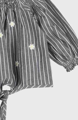 بلوز نساجی یقه و مچ آستین کش ماسوره ای