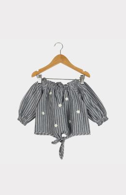 بلوز نساجی یقه و مچ آستین کش ماسوره ای