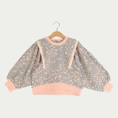 بلوز ژاکارد پلنگی آستین چین دار