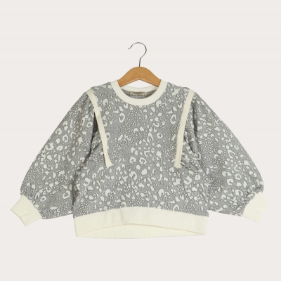 بلوز ژاکارد پلنگی آستین چین دار