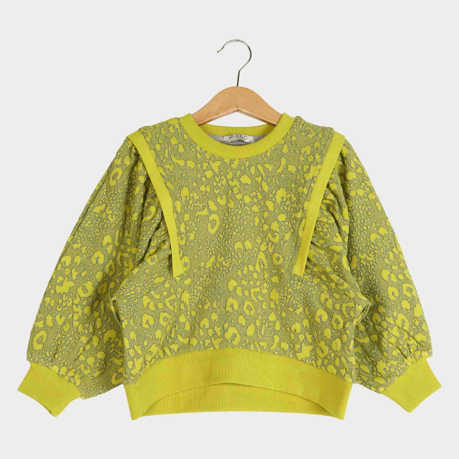 بلوز ژاکارد پلنگی آستین چین دار