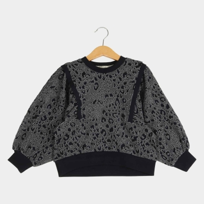 بلوز ژاکارد پلنگی آستین چین دار