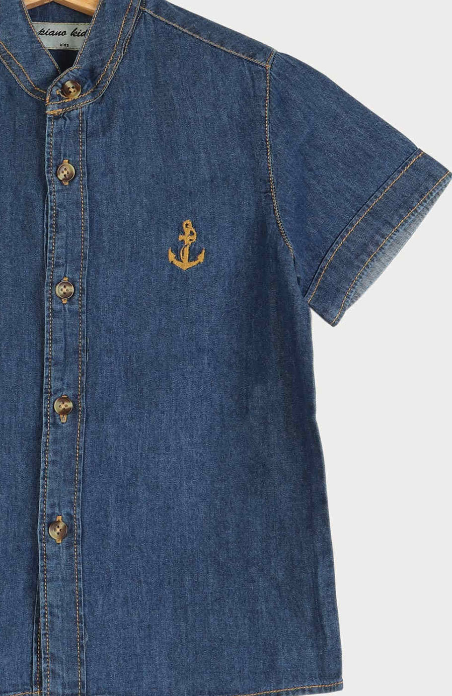 شومیز جین آستین کوتاه یقه فرانسوی