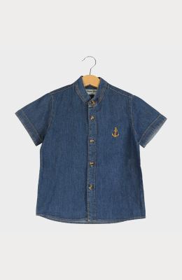 شومیز جین آستین کوتاه یقه فرانسوی