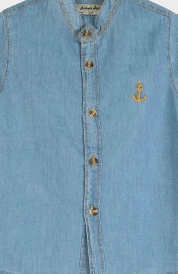 شومیز جین آستین کوتاه یقه فرانسوی