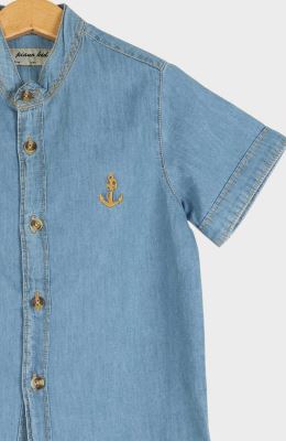 شومیز جین آستین کوتاه یقه فرانسوی