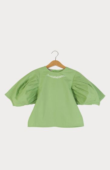 بلوز پوپلین نازک آستین پیلی دار