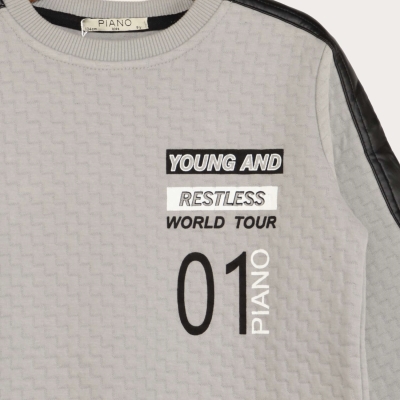 بلوز پسرانه ژاکارد سرشانه چرم