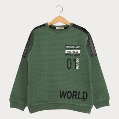 بلوز پسرانه ژاکارد سرشانه چرم