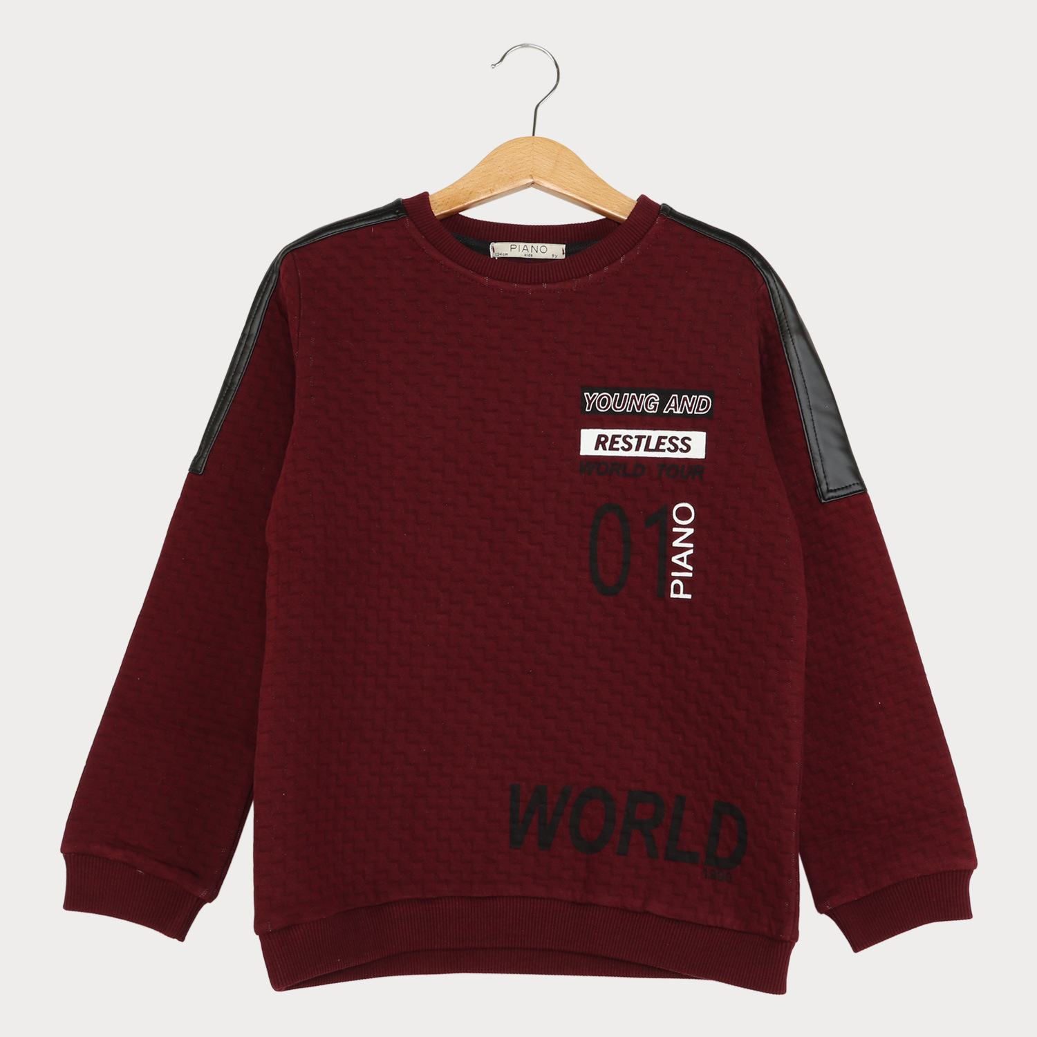 بلوز پسرانه ژاکارد سرشانه چرم