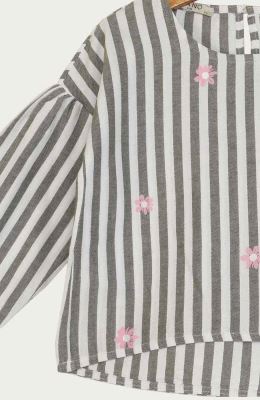 بلوز آکسفورد راه راه سرشانه افتاده