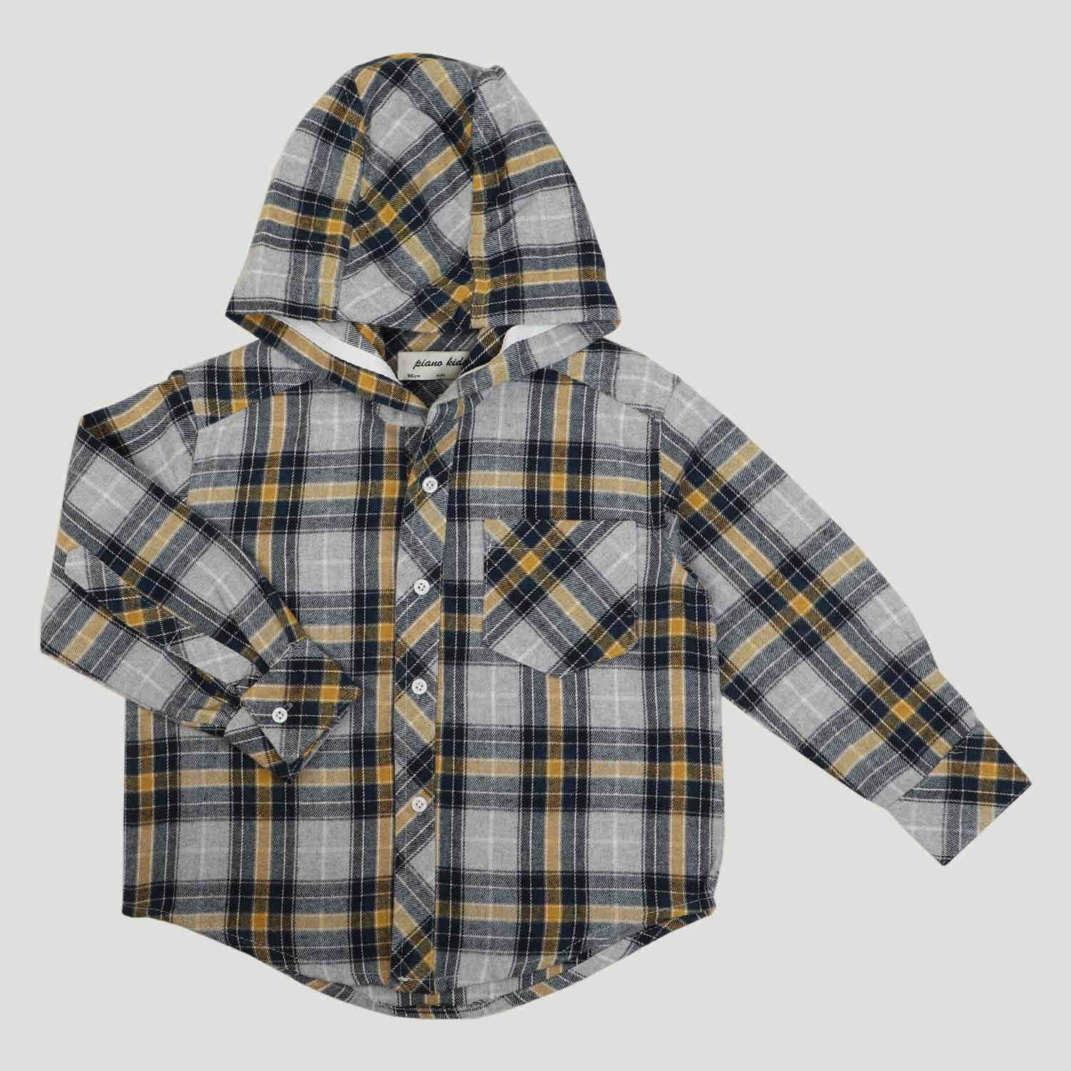 شومیز فلانل آستین بلند کلاه دار