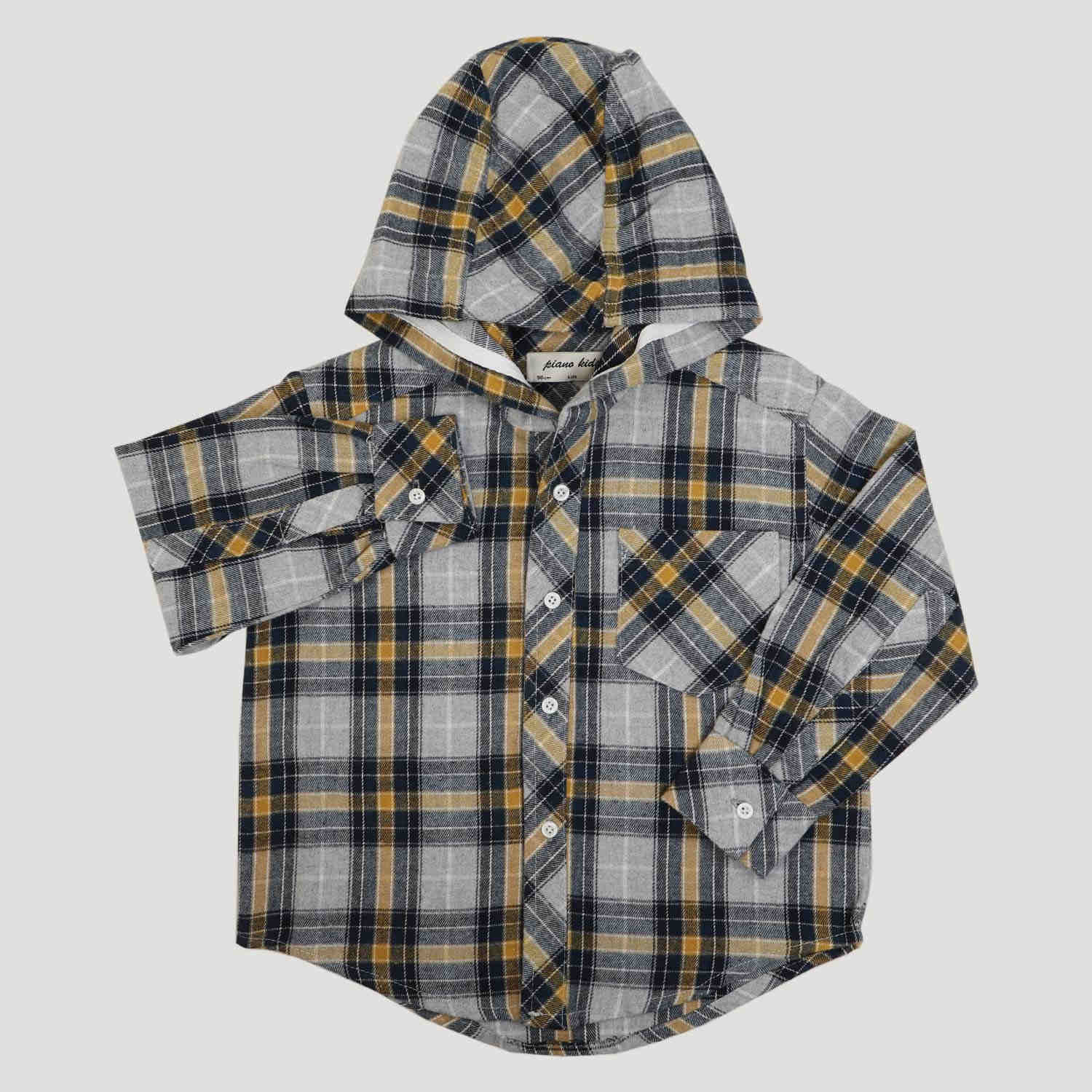 شومیز فلانل آستین بلند کلاه دار