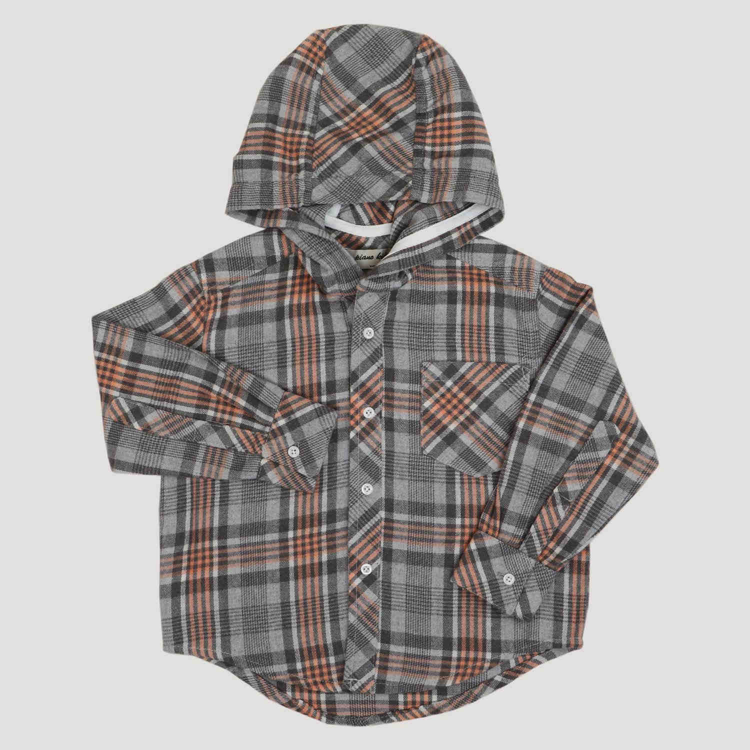 شومیز فلانل آستین بلند کلاه دار