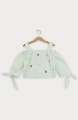 بلوز لینن اسلپ سرشانه بنددار