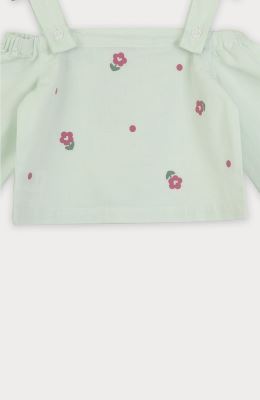 بلوز لینن اسلپ سرشانه بنددار