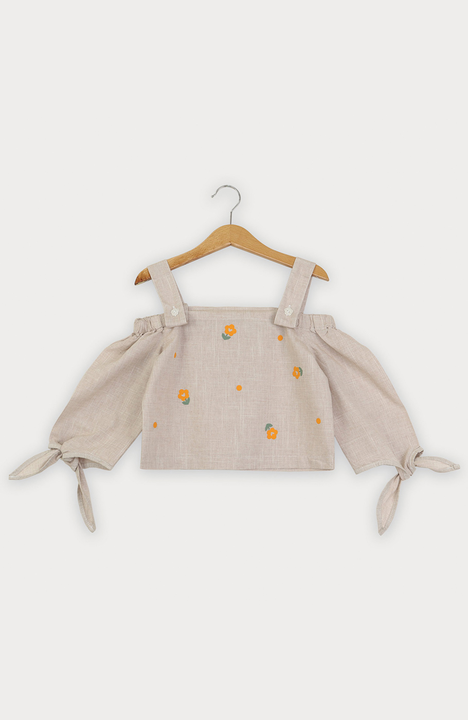 بلوز لینن اسلپ سرشانه بنددار