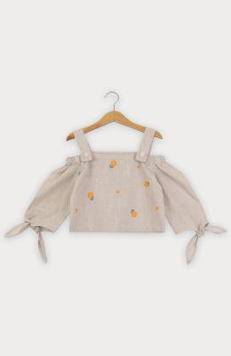 بلوز لینن اسلپ سرشانه بنددار