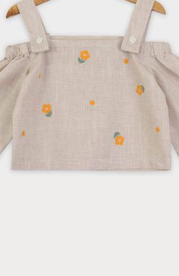 بلوز لینن اسلپ سرشانه بنددار