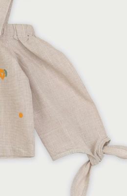 بلوز لینن اسلپ سرشانه بنددار