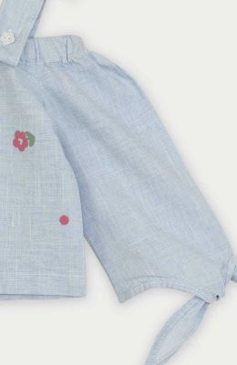 بلوز لینن اسلپ سرشانه بنددار