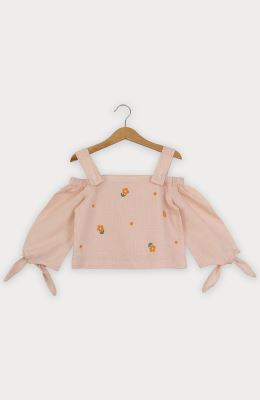 بلوز لینن اسلپ سرشانه بنددار