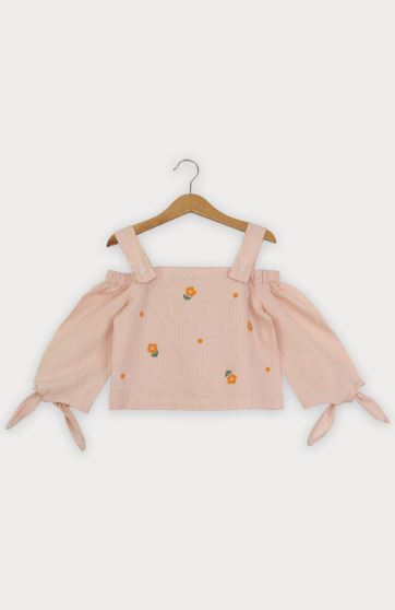 بلوز لینن اسلپ سرشانه بنددار